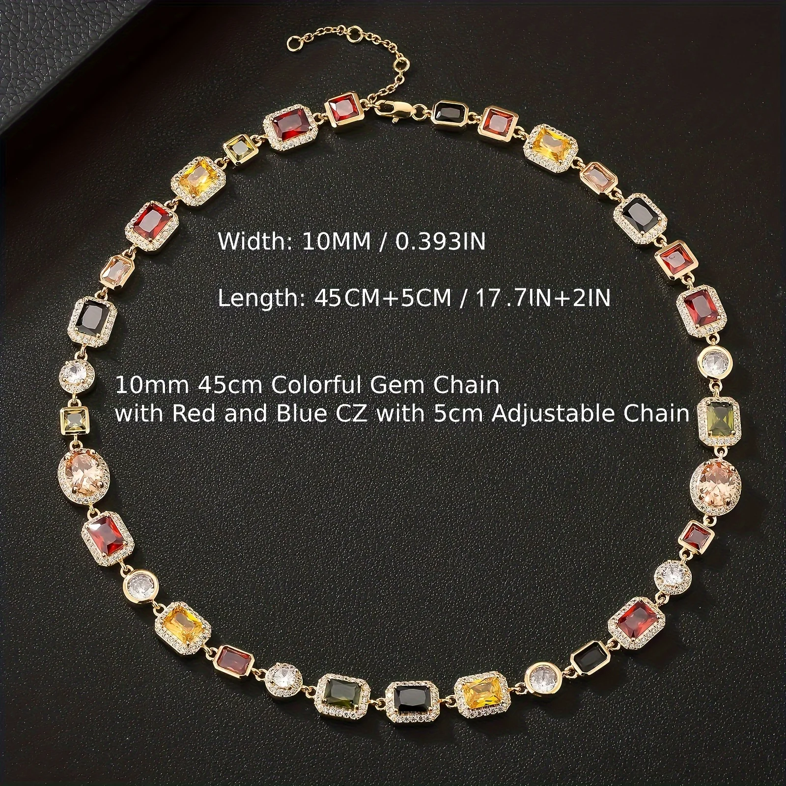 Sparkly Multi Gemstone Choker Chain 18K Real Gold Plated Brass Jewelry 10MM Colorful CZ Rainbow Gem Stone Necklace for Women Men Sparkly Multi Gemstone Choker Chain 18K Real Gold Plated Brass Jewelry 10MM Colorful CZ Rainbow Gem Stone Necklace for Women Men