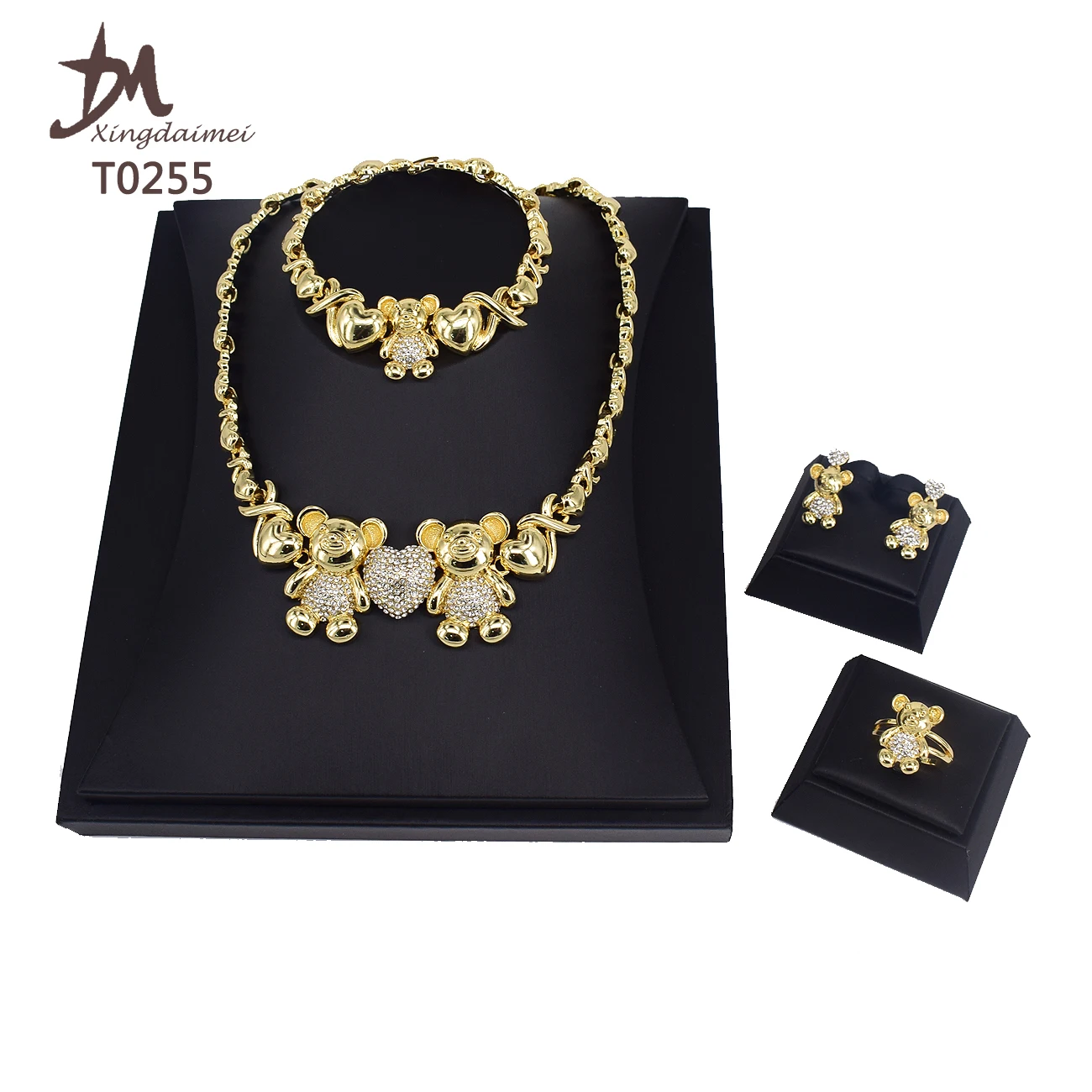 T0255 Women jewelry set 18K gold-plated big teddy bear jewelry set