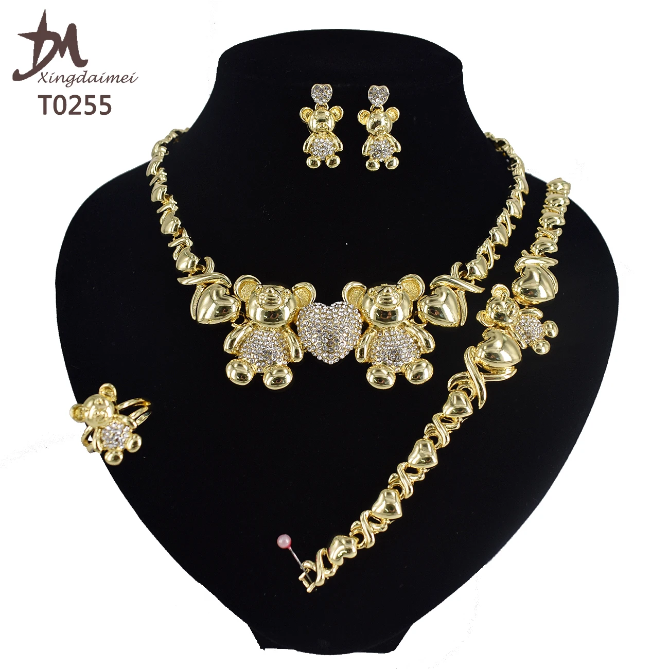 T0255 Women jewelry set 18K gold-plated big teddy bear jewelry set