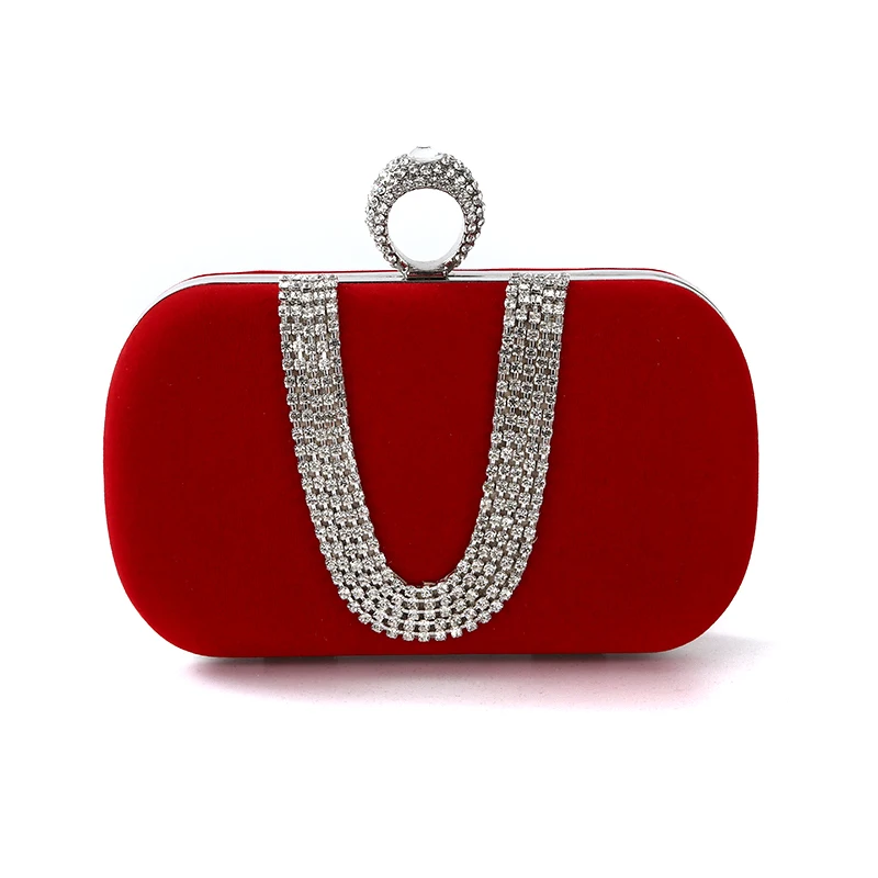 Factory Direct Wholesale Handmade Classic Diamond Evening Bag Velour Clutch With Ring Metal Frame For Wedding/banquet/party/porm