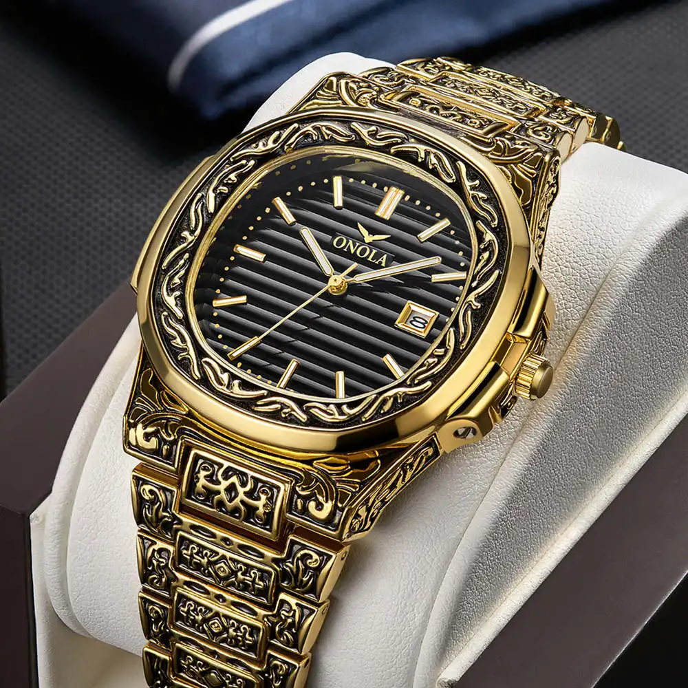 Luxury Gold Watches For Men ONOLA Business Retro Steel Strip Waterproof Muslim Quartz Watch Factory wholesale watches n ON3808
