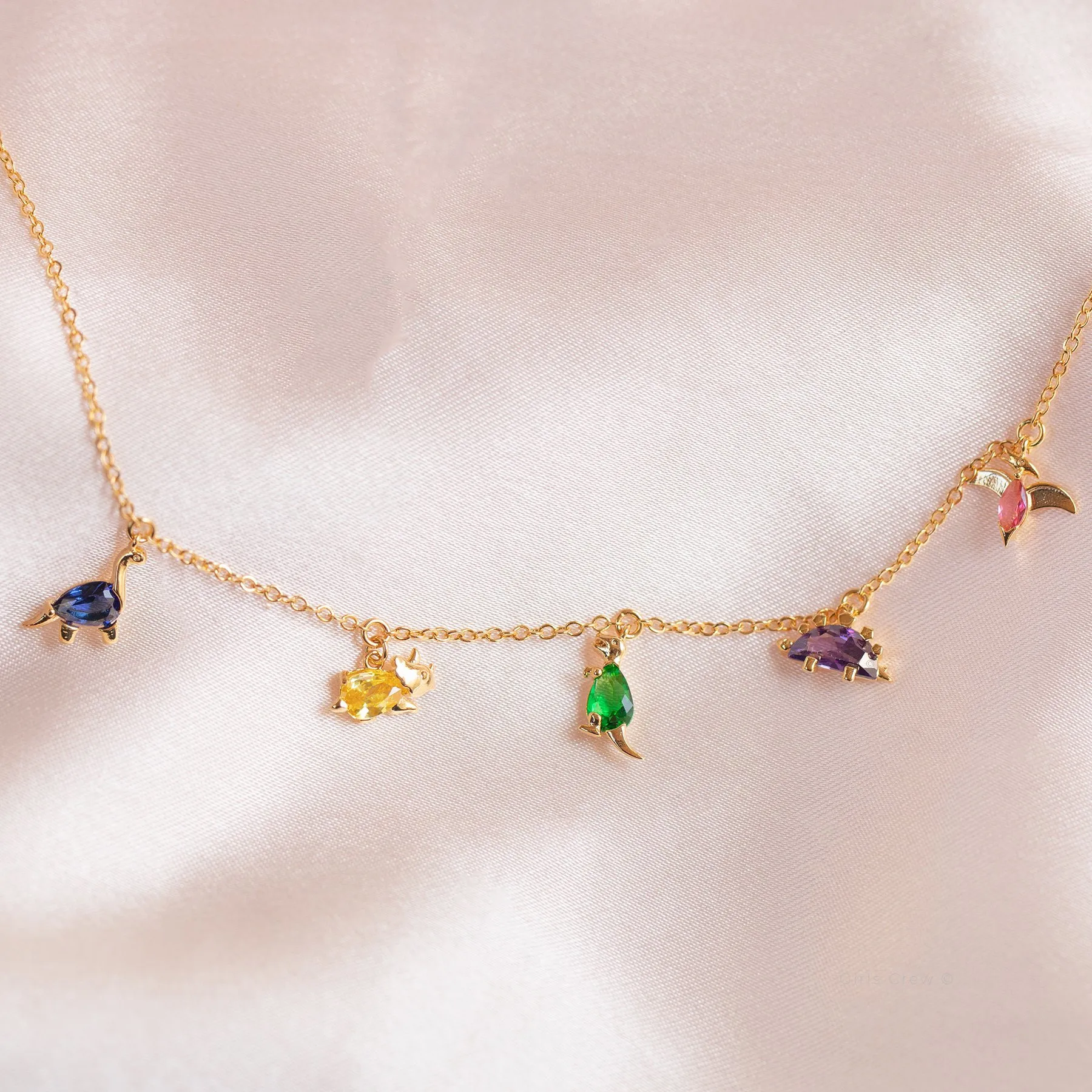 Minimal summer beach jewelry gold plated thin chain with colorful cz crystal diamond animal charm anklet bracelet for women