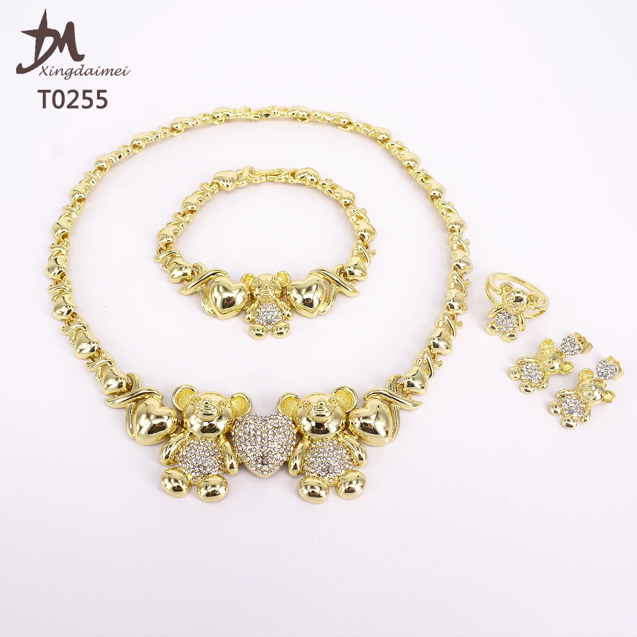 T0255 Women jewelry set 18K gold-plated big teddy bear jewelry set