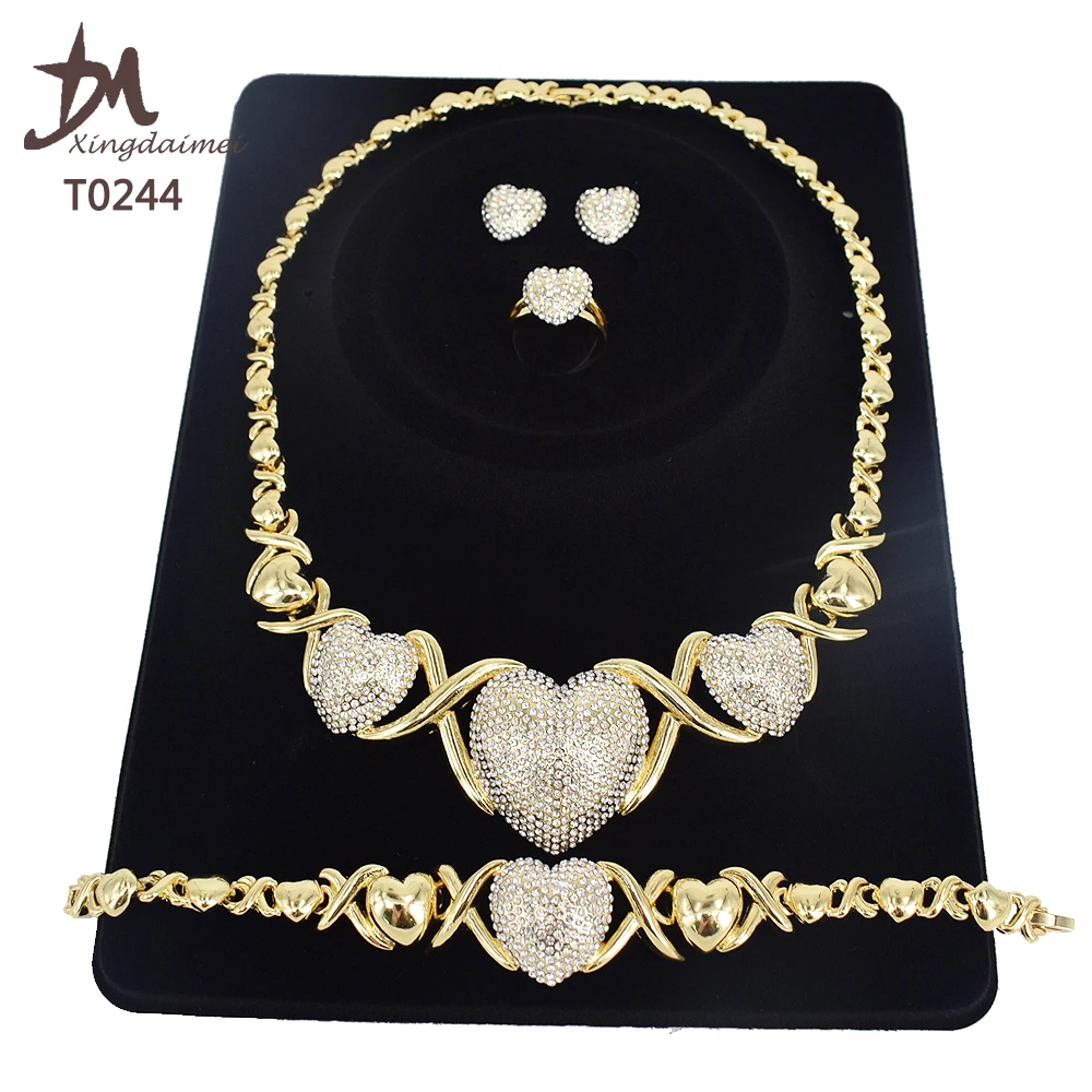 T0244 New big heart XO jewelry set hot sale wedding High quality 18K gold plated jewelry set