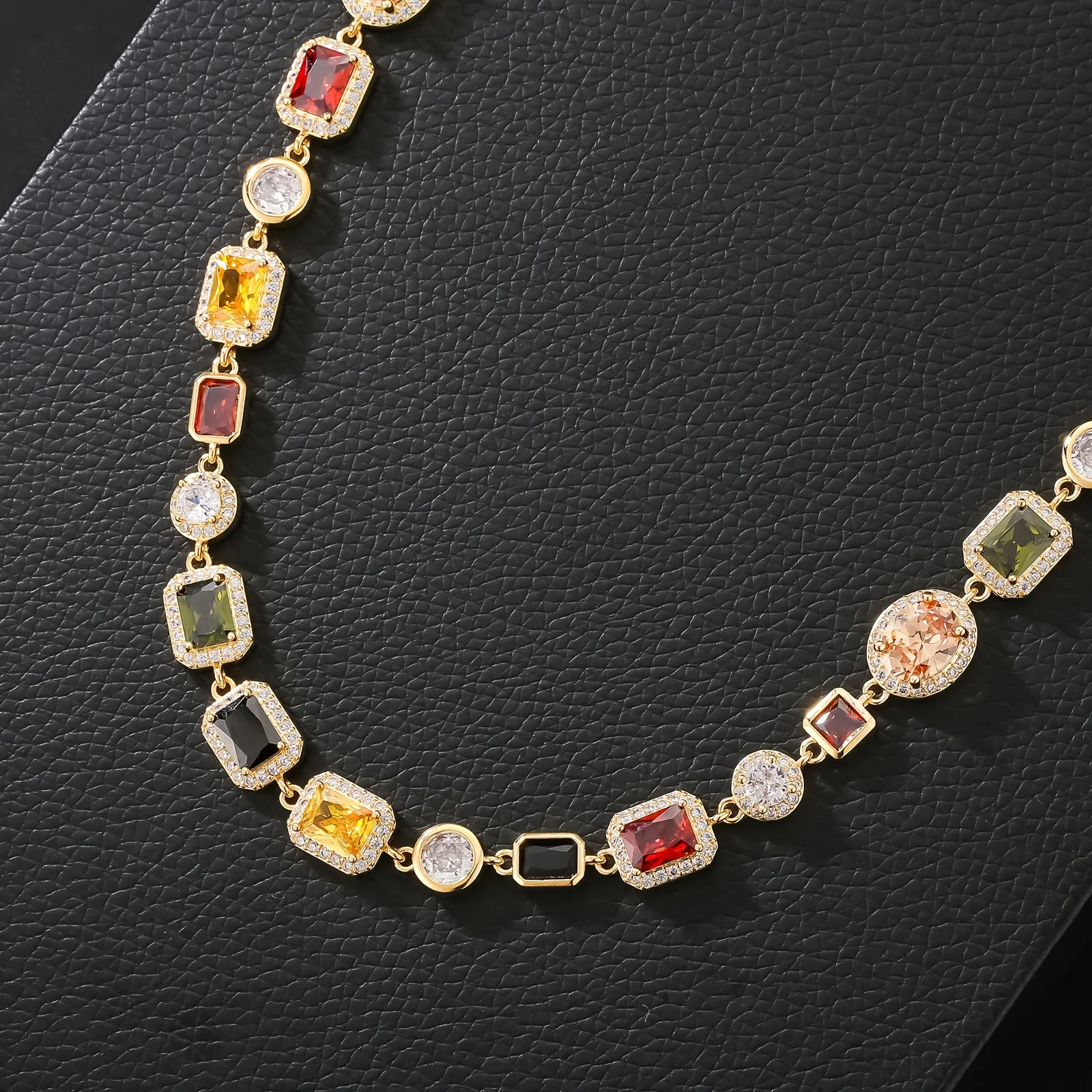 Sparkly Multi Gemstone Choker Chain 18K Real Gold Plated Brass Jewelry 10MM Colorful CZ Rainbow Gem Stone Necklace for Women Men Sparkly Multi Gemstone Choker Chain 18K Real Gold Plated Brass Jewelry 10MM Colorful CZ Rainbow Gem Stone Necklace for Women Men