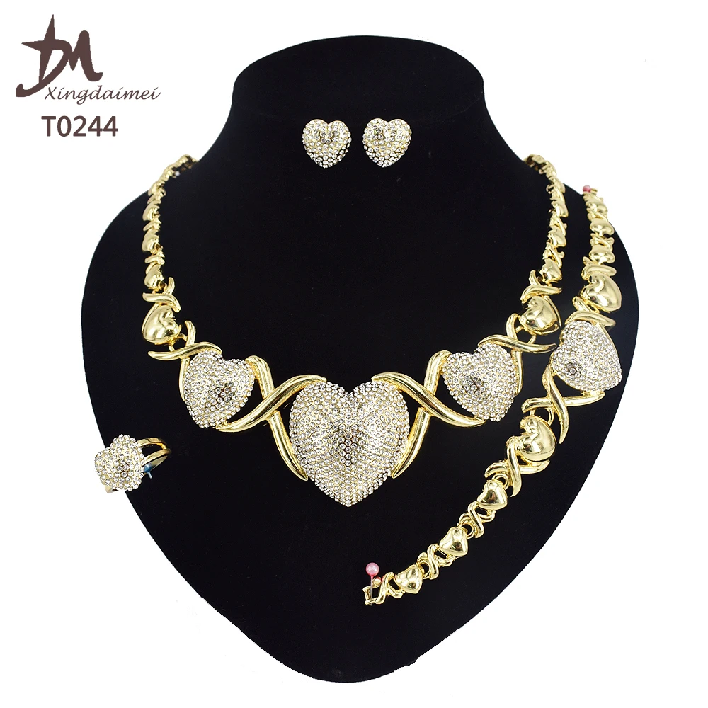 T0244 New big heart XO jewelry set hot sale wedding High quality 18K gold plated jewelry set