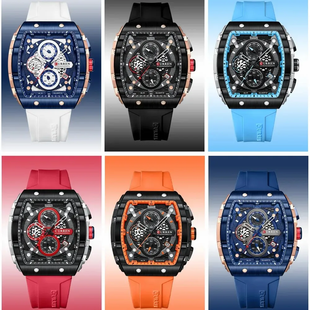 CURREN 8442 Sports Unique Rectangular Watches Large Dial Casual Quartz Silicone Bands Auto Date Business Wristwatches For Men CURREN 8442 Sports Unique Rectangular Watches Large Dial Casual Quartz Silicone Bands Auto Date Business Wristwatches For Men