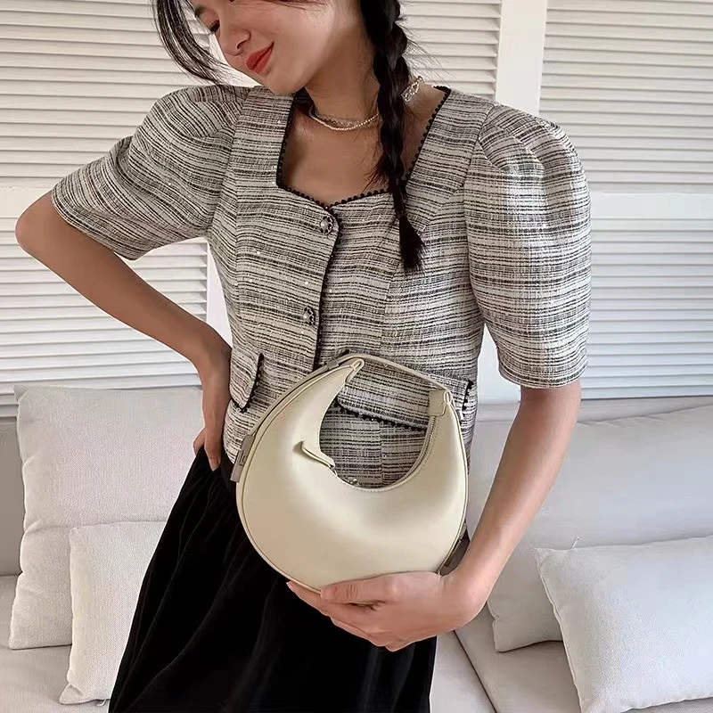2024 new niche design mini crescent female moon bag leather armpit bag portable round bag Shoulder handbag