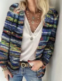 2021 Rainbow Multi Color Women Sweater Thin Women's Coat Long Sleeve Loose Knitted Cardigan Plus Size
