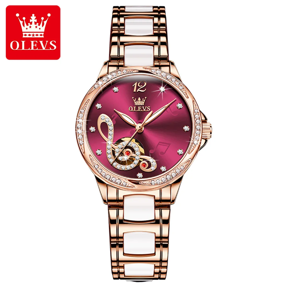 OLEVS 6656 Ceramic Mechanical Watch Women's Luxury Lady Skeleton Flower Design Women Watches OLEVS 6656 Ceramic Mechanical Watch Women's Luxury Lady Skeleton Flower Design Women Watches