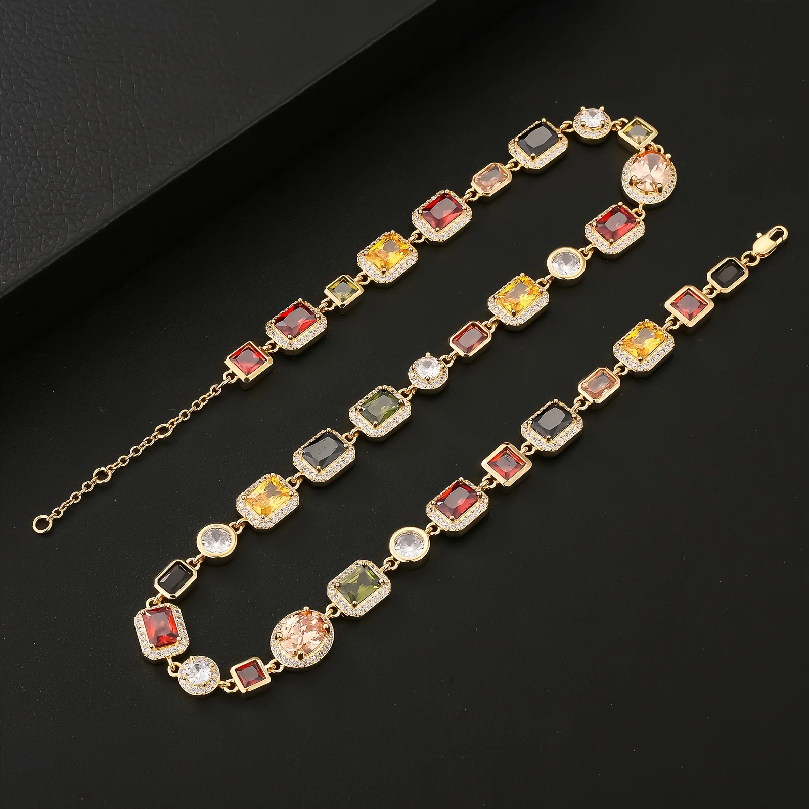 Sparkly Multi Gemstone Choker Chain 18K Real Gold Plated Brass Jewelry 10MM Colorful CZ Rainbow Gem Stone Necklace for Women Men Sparkly Multi Gemstone Choker Chain 18K Real Gold Plated Brass Jewelry 10MM Colorful CZ Rainbow Gem Stone Necklace for Women Men