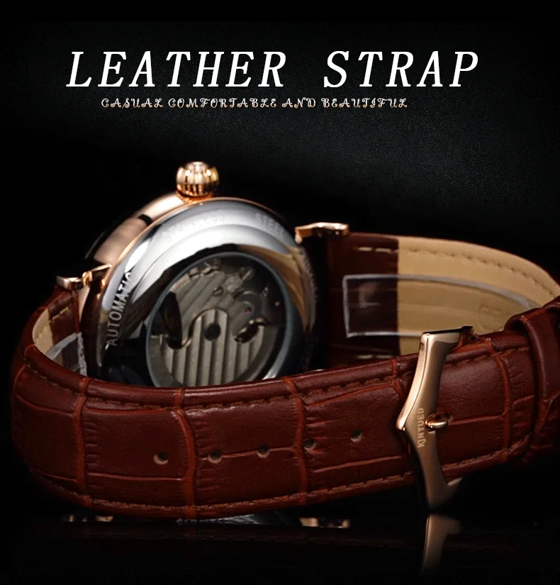 KINYUED Luxury Leather Waterproof High Quality Automatic Watch for Men Mechanical Watches Stainless Steel Glass Alloy Round 14mm KINYUED Luxury Leather Waterproof High Quality Automatic Watch for Men Mechanical Watches Stainless Steel Glass Alloy Round 14mm