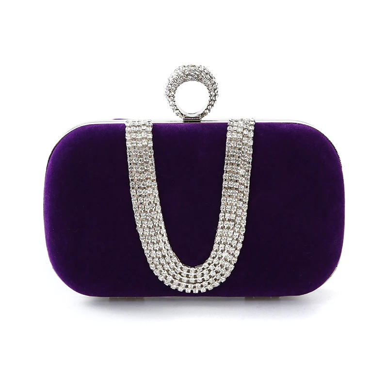 Factory Direct Wholesale Handmade Classic Diamond Evening Bag Velour Clutch With Ring Metal Frame For Wedding/banquet/party/porm