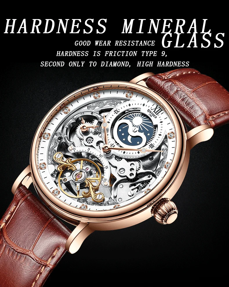 KINYUED Luxury Leather Waterproof High Quality Automatic Watch for Men Mechanical Watches Stainless Steel Glass Alloy Round 14mm