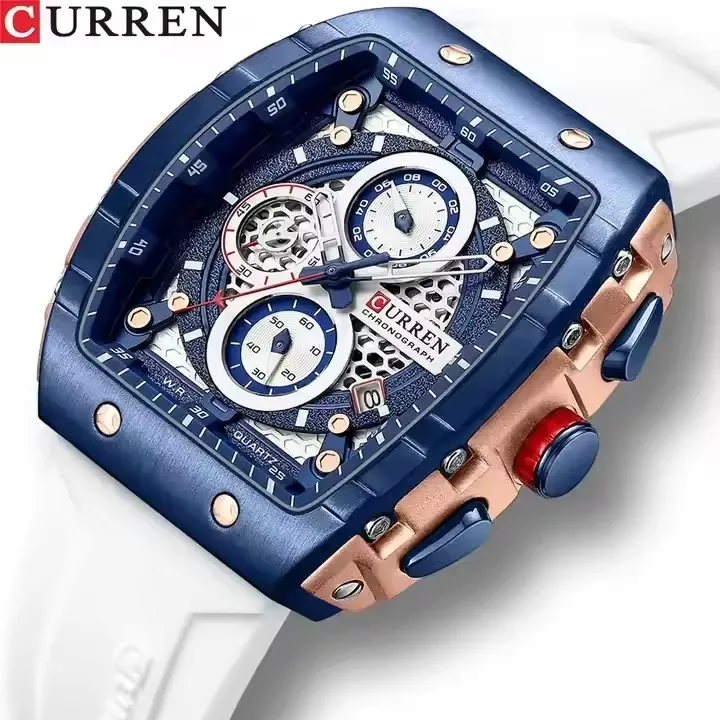 CURREN 8442 Sports Unique Rectangular Watches Large Dial Casual Quartz Silicone Bands Auto Date Business Wristwatches For Men CURREN 8442 Sports Unique Rectangular Watches Large Dial Casual Quartz Silicone Bands Auto Date Business Wristwatches For Men
