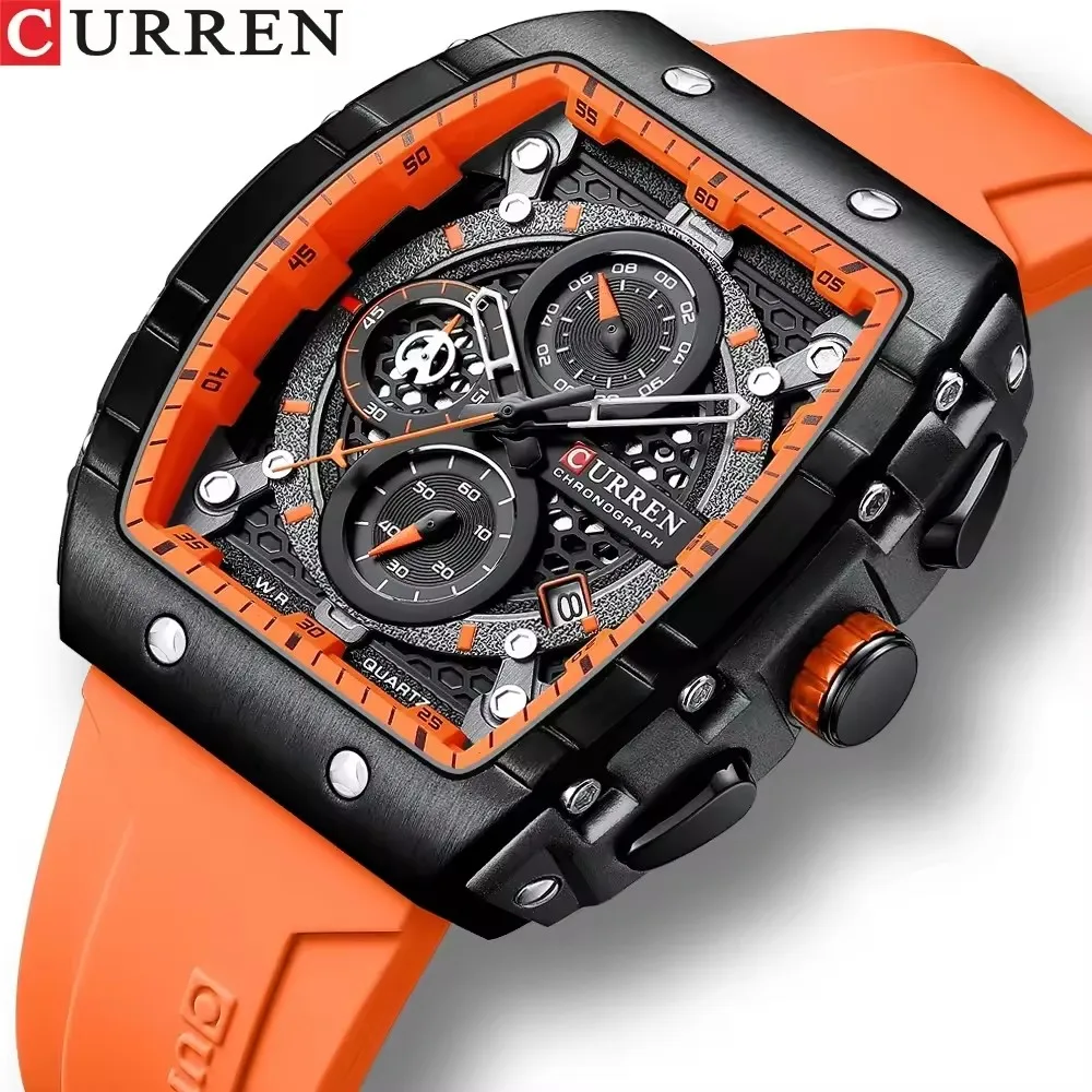 CURREN 8442 Sports Unique Rectangular Watches Large Dial Casual Quartz Silicone Bands Auto Date Business Wristwatches For Men CURREN 8442 Sports Unique Rectangular Watches Large Dial Casual Quartz Silicone Bands Auto Date Business Wristwatches For Men