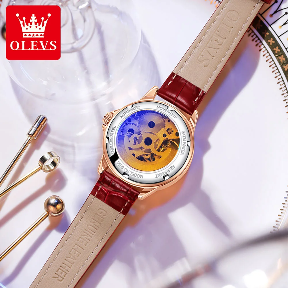 OLEVS 6656 Ceramic Mechanical Watch Women's Luxury Lady Skeleton Flower Design Women Watches OLEVS 6656 Ceramic Mechanical Watch Women's Luxury Lady Skeleton Flower Design Women Watches