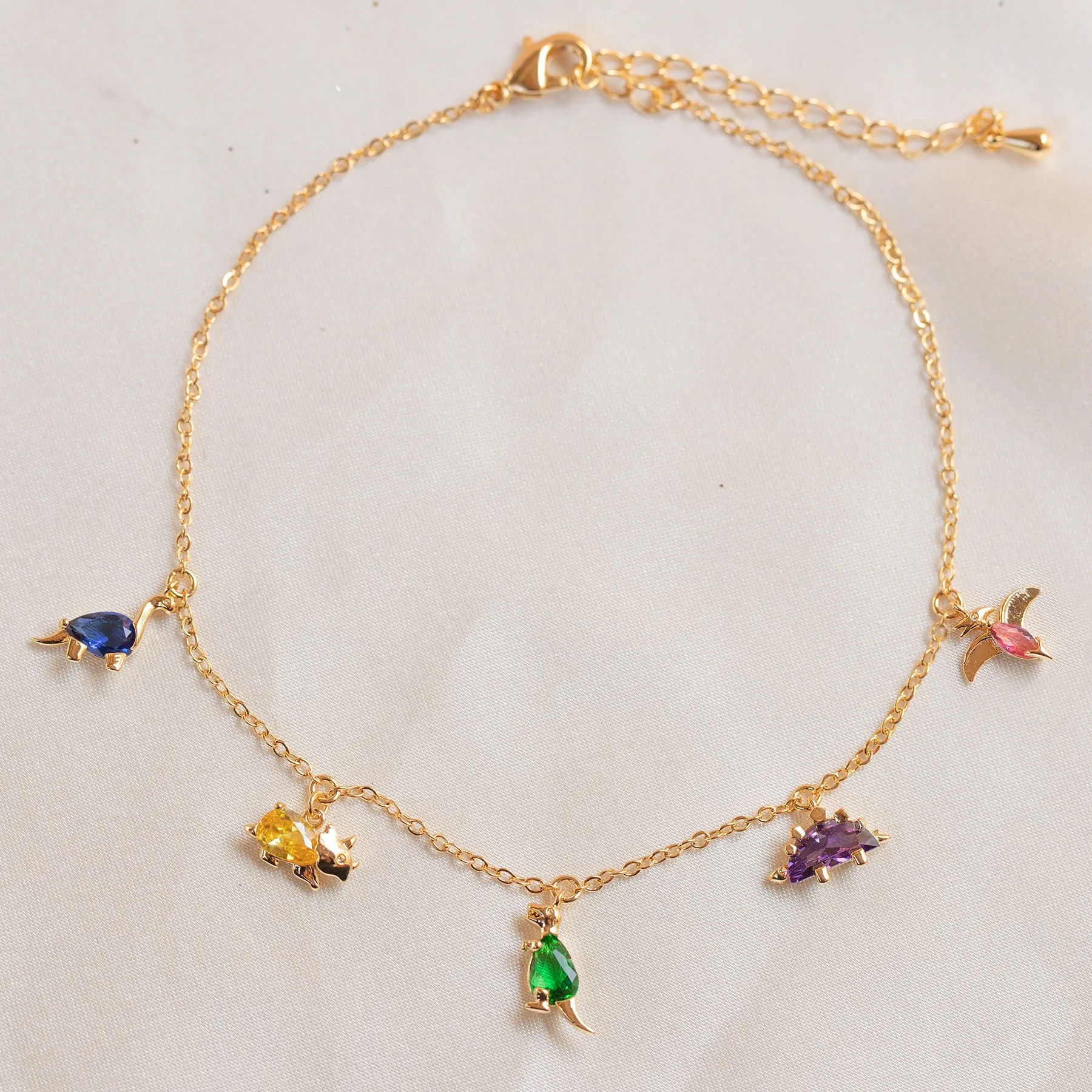 Minimal summer beach jewelry gold plated thin chain with colorful cz crystal diamond animal charm anklet bracelet for women