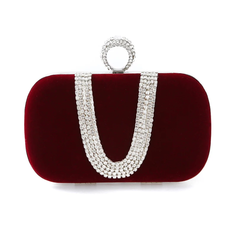 Factory Direct Wholesale Handmade Classic Diamond Evening Bag Velour Clutch With Ring Metal Frame For Wedding/banquet/party/porm