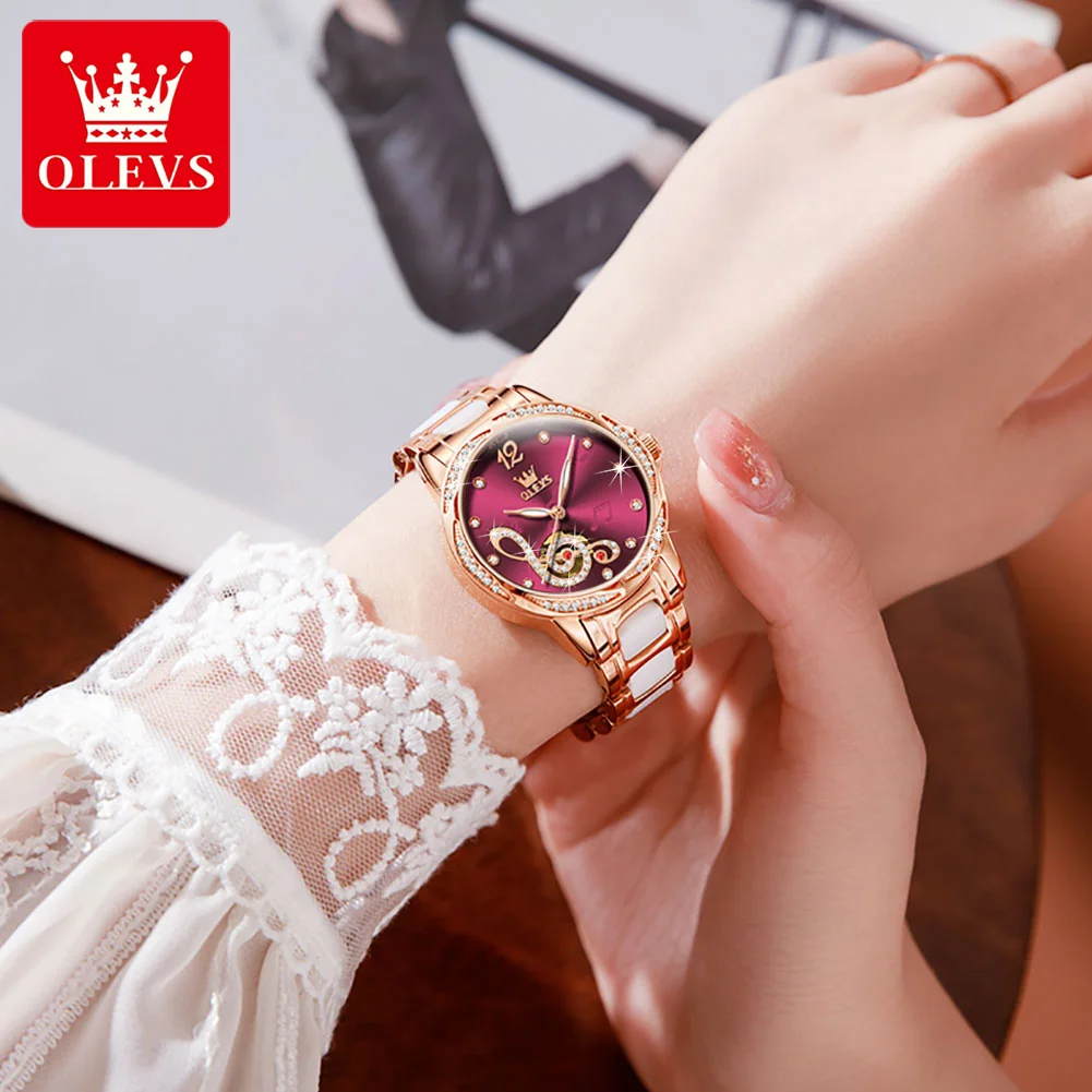 OLEVS 6656 Ceramic Mechanical Watch Women's Luxury Lady Skeleton Flower Design Women Watches OLEVS 6656 Ceramic Mechanical Watch Women's Luxury Lady Skeleton Flower Design Women Watches