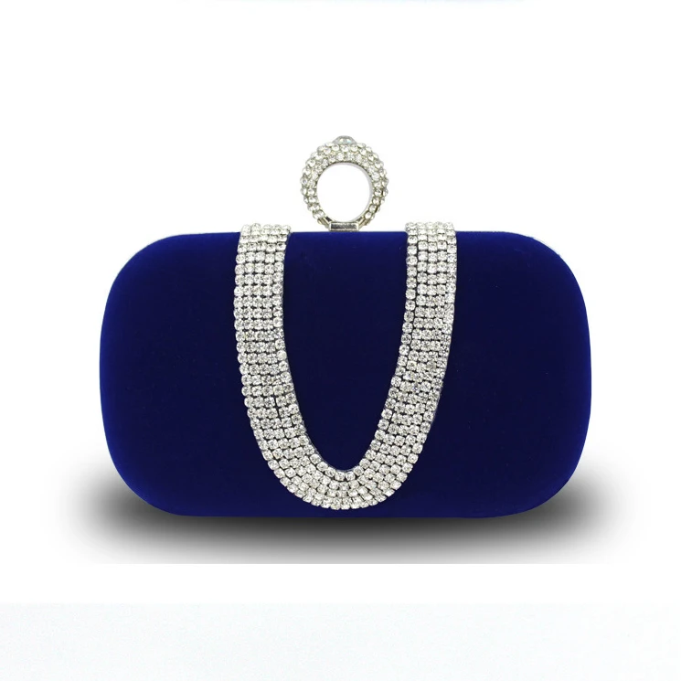 Factory Direct Wholesale Handmade Classic Diamond Evening Bag Velour Clutch With Ring Metal Frame For Wedding/banquet/party/porm
