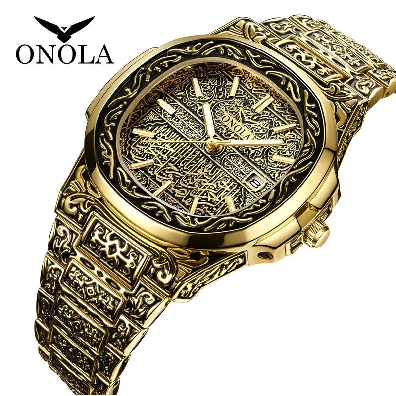 Luxury Gold Watches For Men ONOLA Business Retro Steel Strip Waterproof Muslim Quartz Watch Factory wholesale watches n ON3808 Luxury Gold Watches For Men ONOLA Business Retro Steel Strip Waterproof Muslim Quartz Watch Factory wholesale watches n ON3808