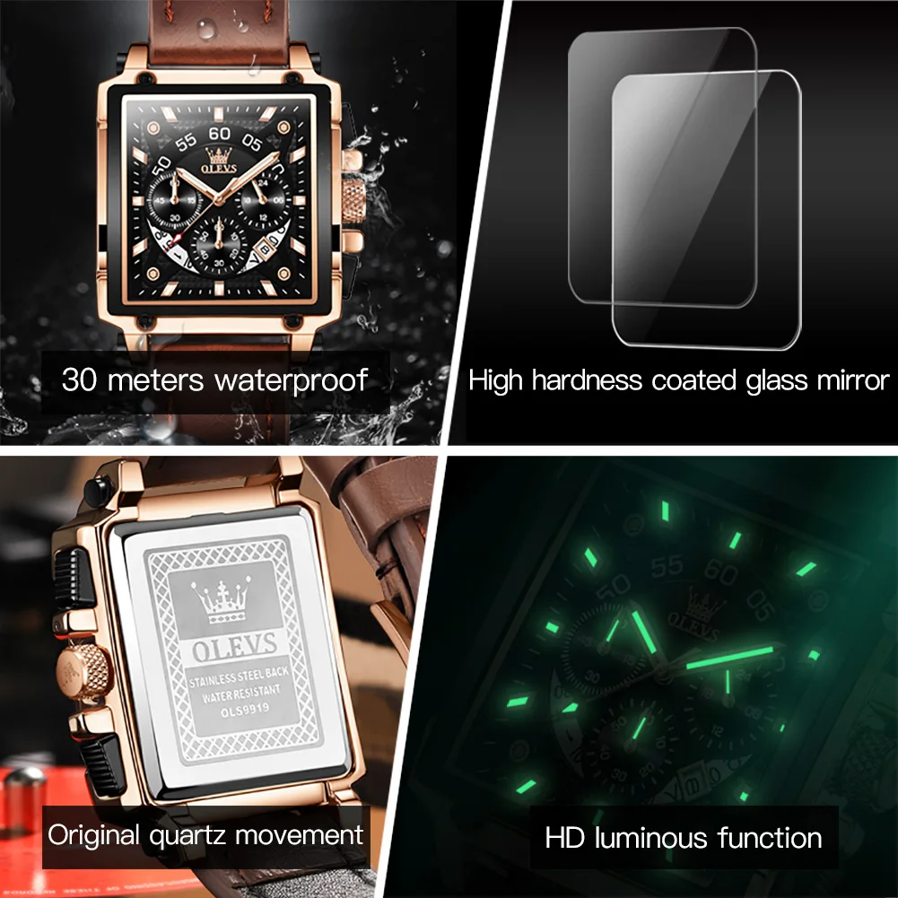 olevs 9919 custom logo stone gifts waterproof digital sports luxury leather strap watches men wrist mens Wrist quartz watch