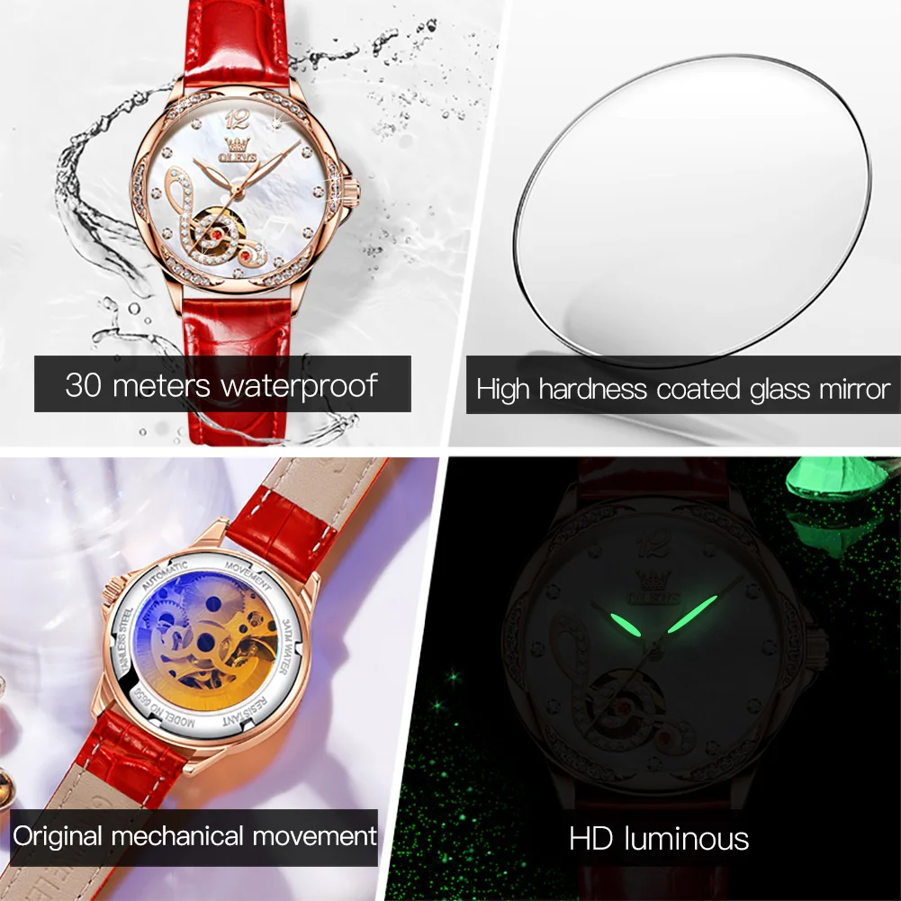 OLEVS 6656 Ceramic Mechanical Watch Women's Luxury Lady Skeleton Flower Design Women Watches OLEVS 6656 Ceramic Mechanical Watch Women's Luxury Lady Skeleton Flower Design Women Watches