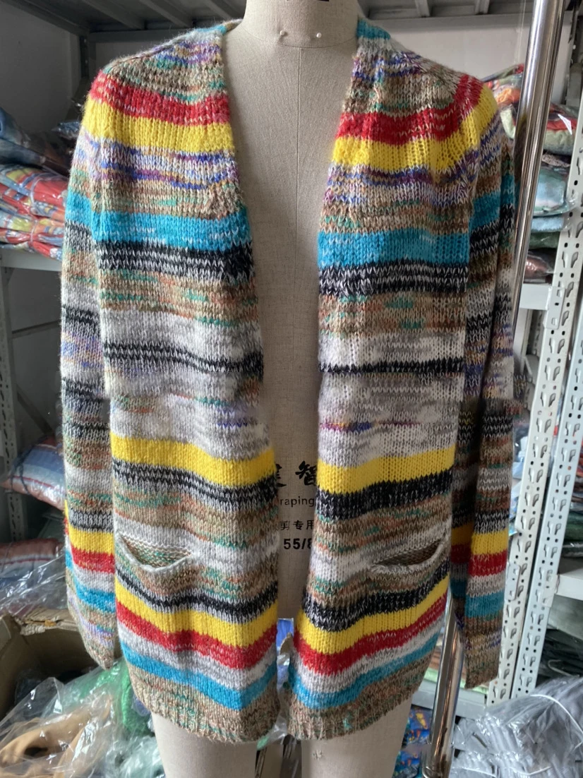 2021 Rainbow Multi Color Women Sweater Thin Women's Coat Long Sleeve Loose Knitted Cardigan Plus Size