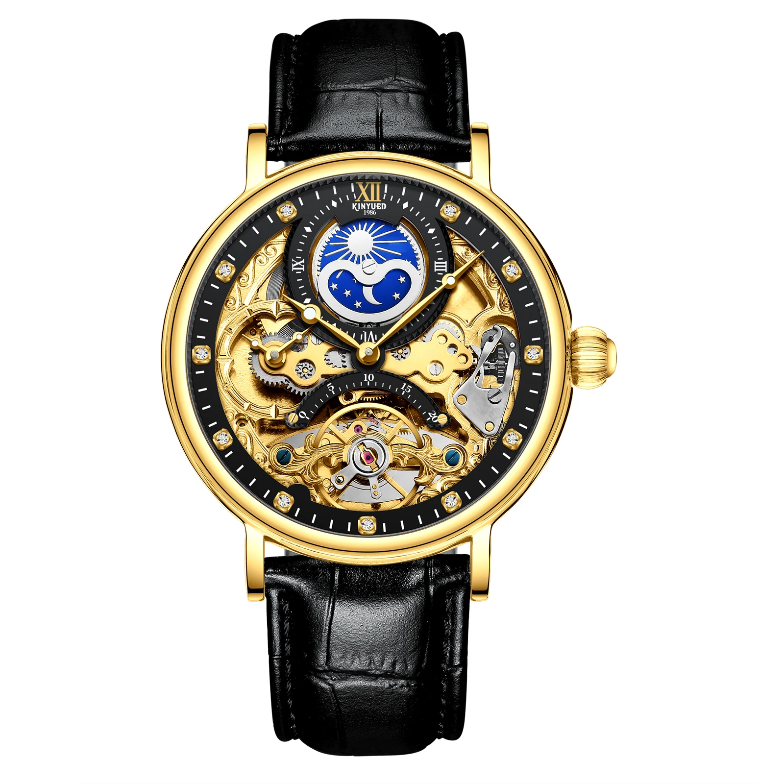 KINYUED Luxury Leather Waterproof High Quality Automatic Watch for Men Mechanical Watches Stainless Steel Glass Alloy Round 14mm KINYUED Luxury Leather Waterproof High Quality Automatic Watch for Men Mechanical Watches Stainless Steel Glass Alloy Round 14mm