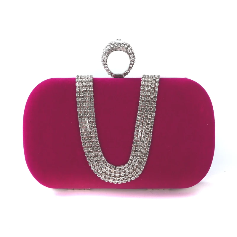 Factory Direct Wholesale Handmade Classic Diamond Evening Bag Velour Clutch With Ring Metal Frame For Wedding/banquet/party/porm