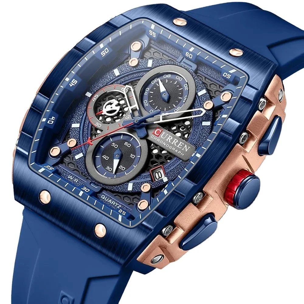 CURREN 8442 Sports Unique Rectangular Watches Large Dial Casual Quartz Silicone Bands Auto Date Business Wristwatches For Men CURREN 8442 Sports Unique Rectangular Watches Large Dial Casual Quartz Silicone Bands Auto Date Business Wristwatches For Men
