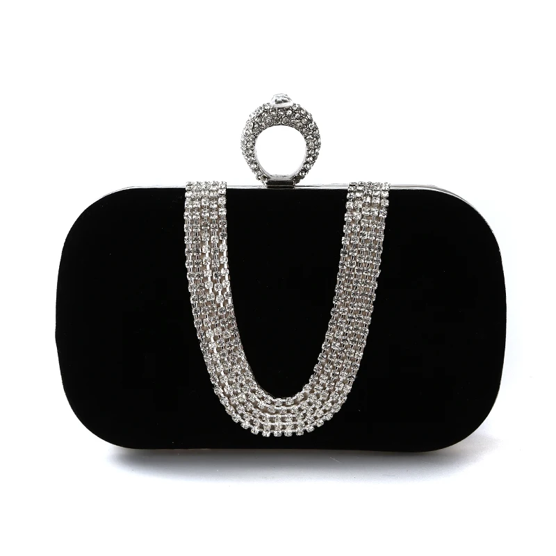 Factory Direct Wholesale Handmade Classic Diamond Evening Bag Velour Clutch With Ring Metal Frame For Wedding/banquet/party/porm