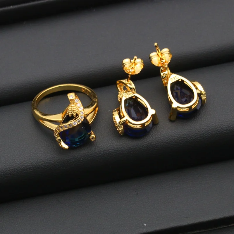 Women accessories jewelry for women ladies jewelry set Wedding Blue Zirconia Earrings Pendant Ring Bracelet Chain Halloween Gift