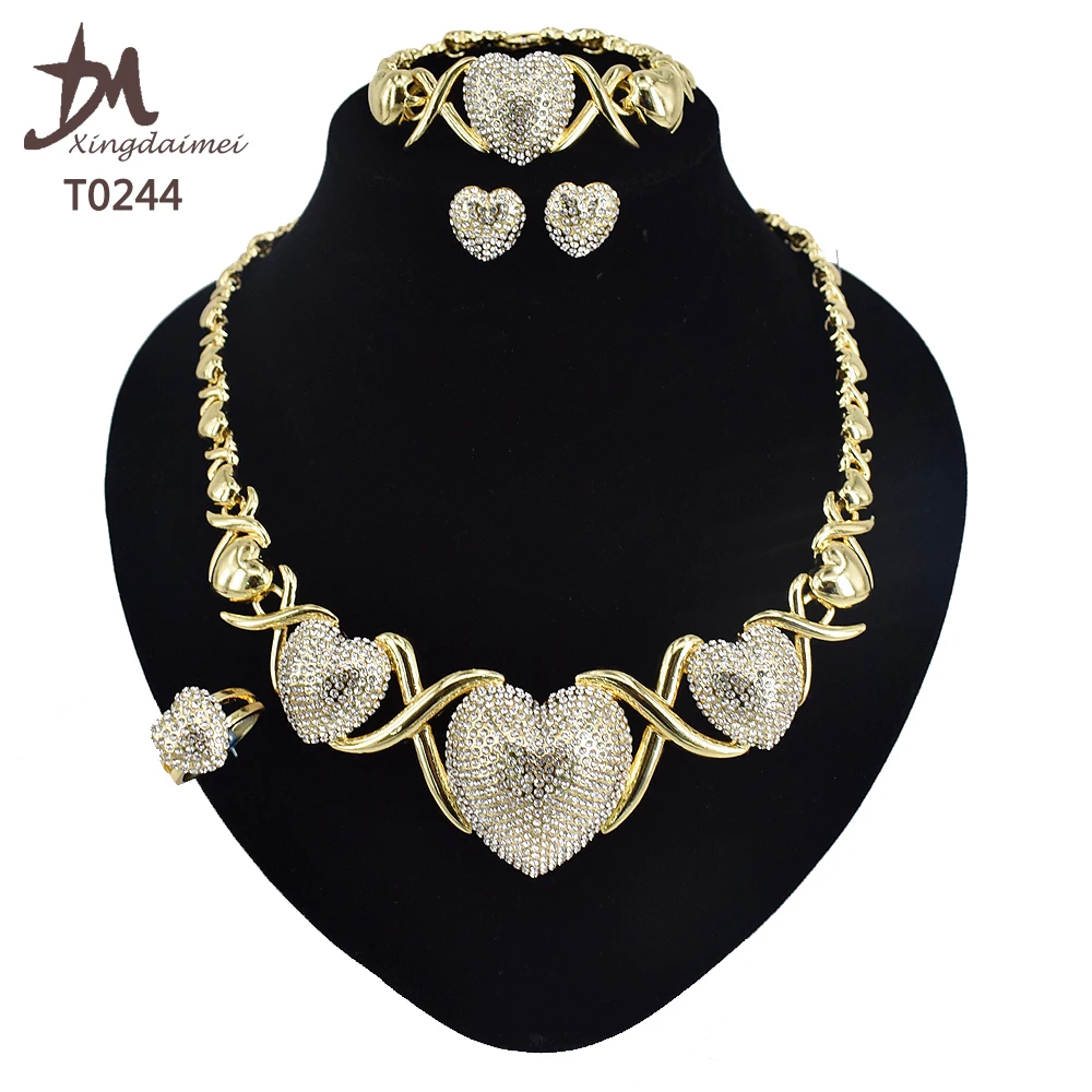 T0244 New big heart XO jewelry set hot sale wedding High quality 18K gold plated jewelry set