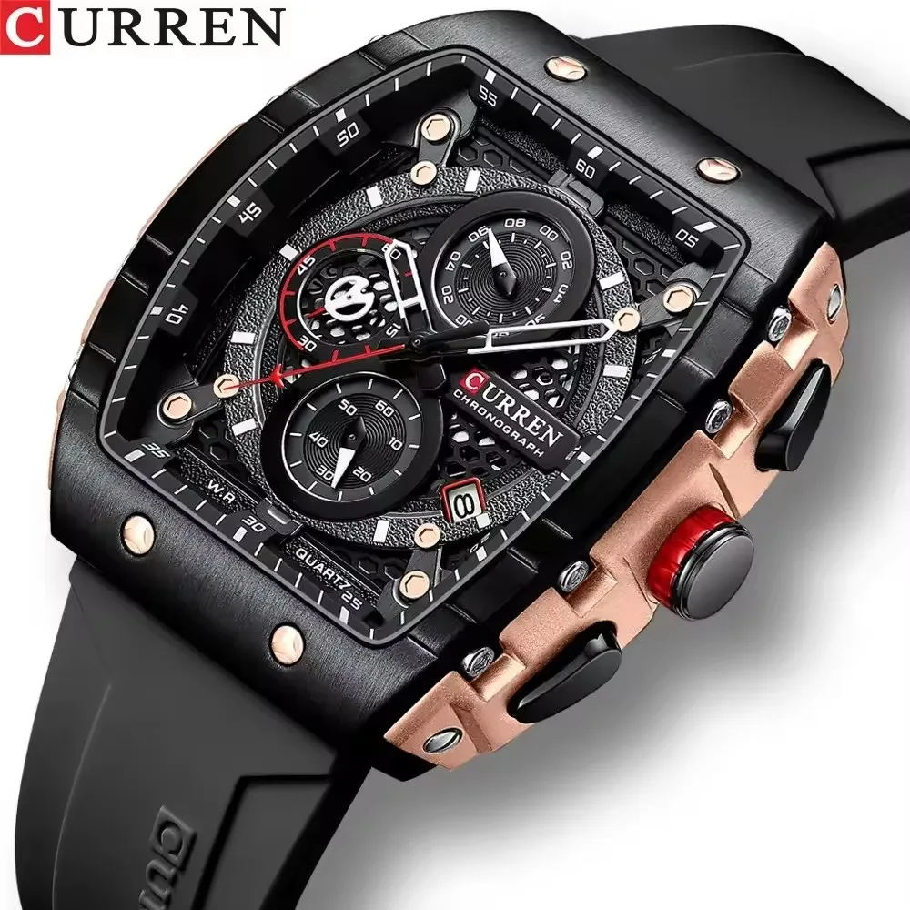 CURREN 8442 Sports Unique Rectangular Watches Large Dial Casual Quartz Silicone Bands Auto Date Business Wristwatches For Men CURREN 8442 Sports Unique Rectangular Watches Large Dial Casual Quartz Silicone Bands Auto Date Business Wristwatches For Men