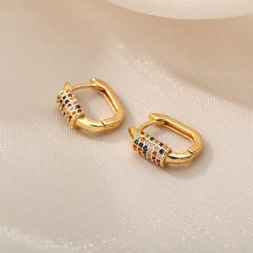 Colored Zircon Earrings For Women Stainless Steel Earrings 2024 Trend New Couple Luxury Brand Jewelry Freeshipping pendientes Colored Zircon Earrings For Women Stainless Steel Earrings 2024 Trend New Couple Luxury Brand Jewelry Freeshipping pendientes