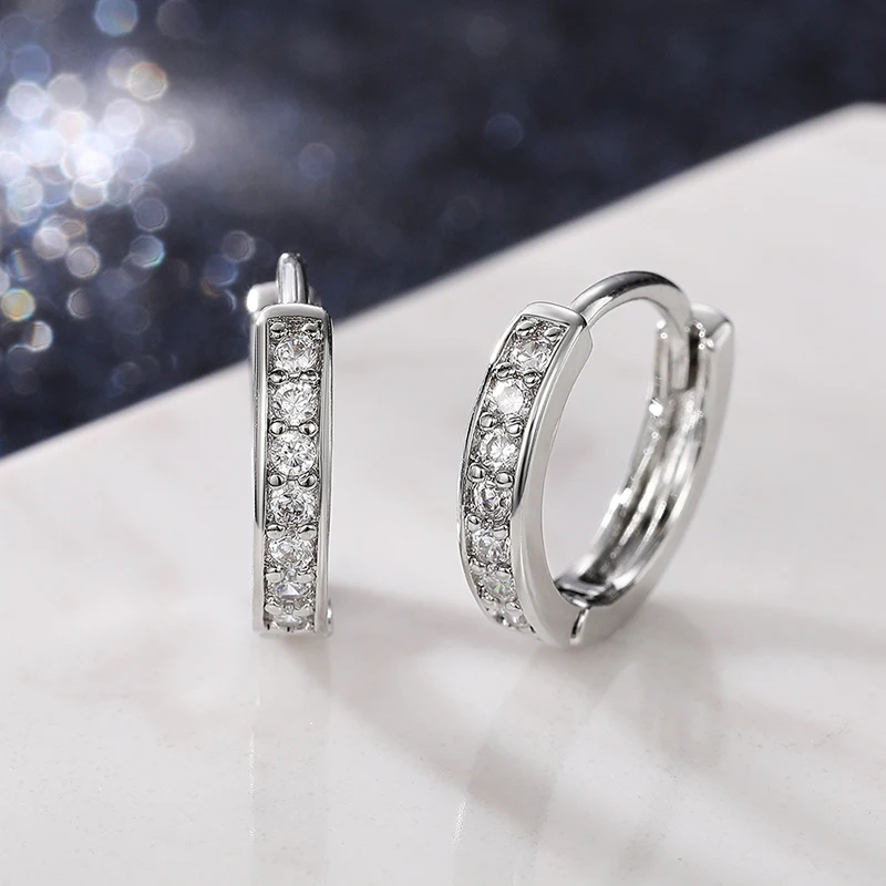 Huitan Luxury Silver Color Women Hoop Earrings Small Circle Dazzling CZ Delicate Female Party Earring Daily Wear Classic Jewelry Huitan Luxury Silver Color Women Hoop Earrings Small Circle Dazzling CZ Delicate Female Party Earring Daily Wear Classic Jewelry