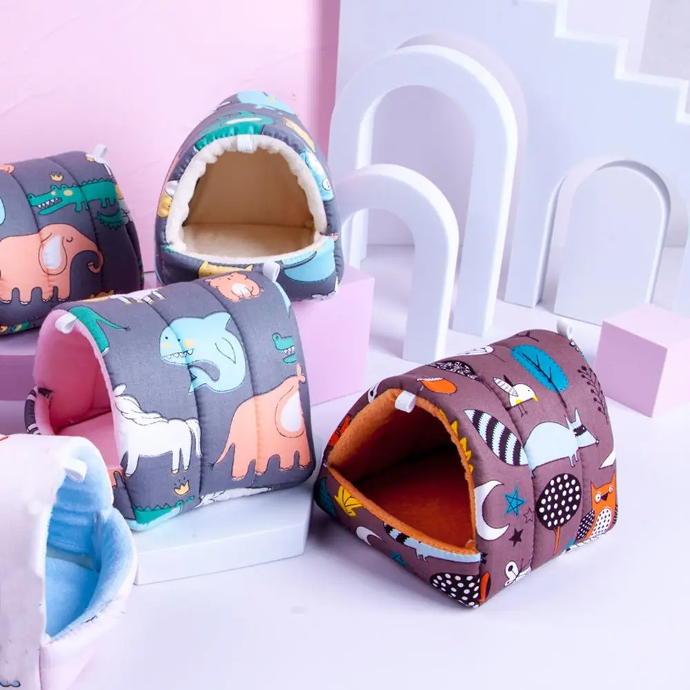 Winter Cute Cartoon Rabbit Squirrel Mini Cage Guinea Pig Nest Small Animal Mice Rat Pet Sleeping Bed Hamster House Warm Soft Mat