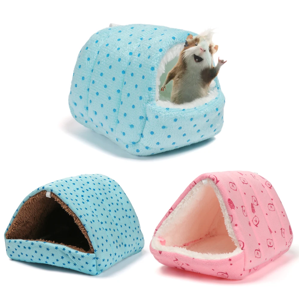 Winter Cute Cartoon Rabbit Squirrel Mini Cage Guinea Pig Nest Small Animal Mice Rat Pet Sleeping Bed Hamster House Warm Soft Mat