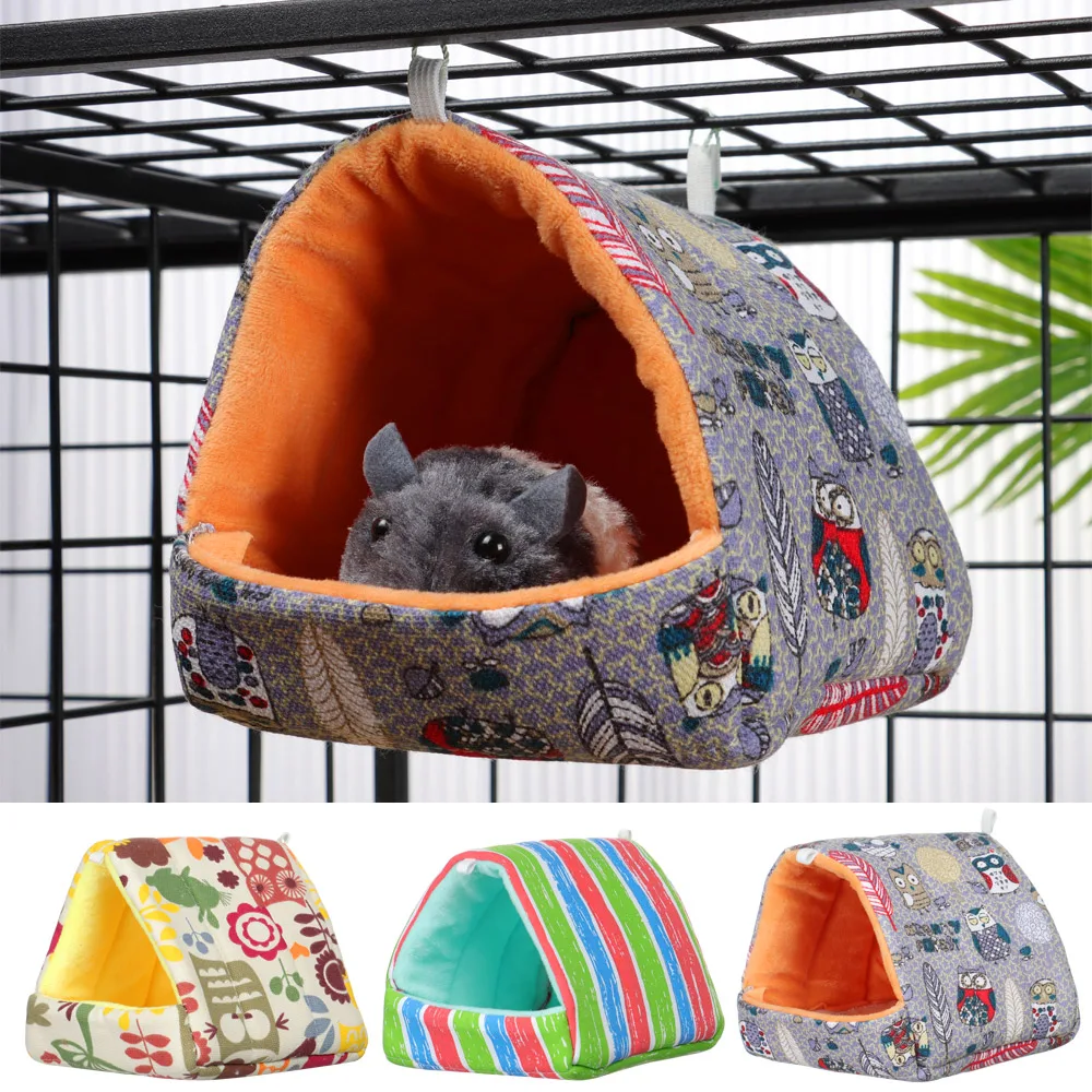 Winter Cute Cartoon Rabbit Squirrel Mini Cage Guinea Pig Nest Small Animal Mice Rat Pet Sleeping Bed Hamster House Warm Soft Mat