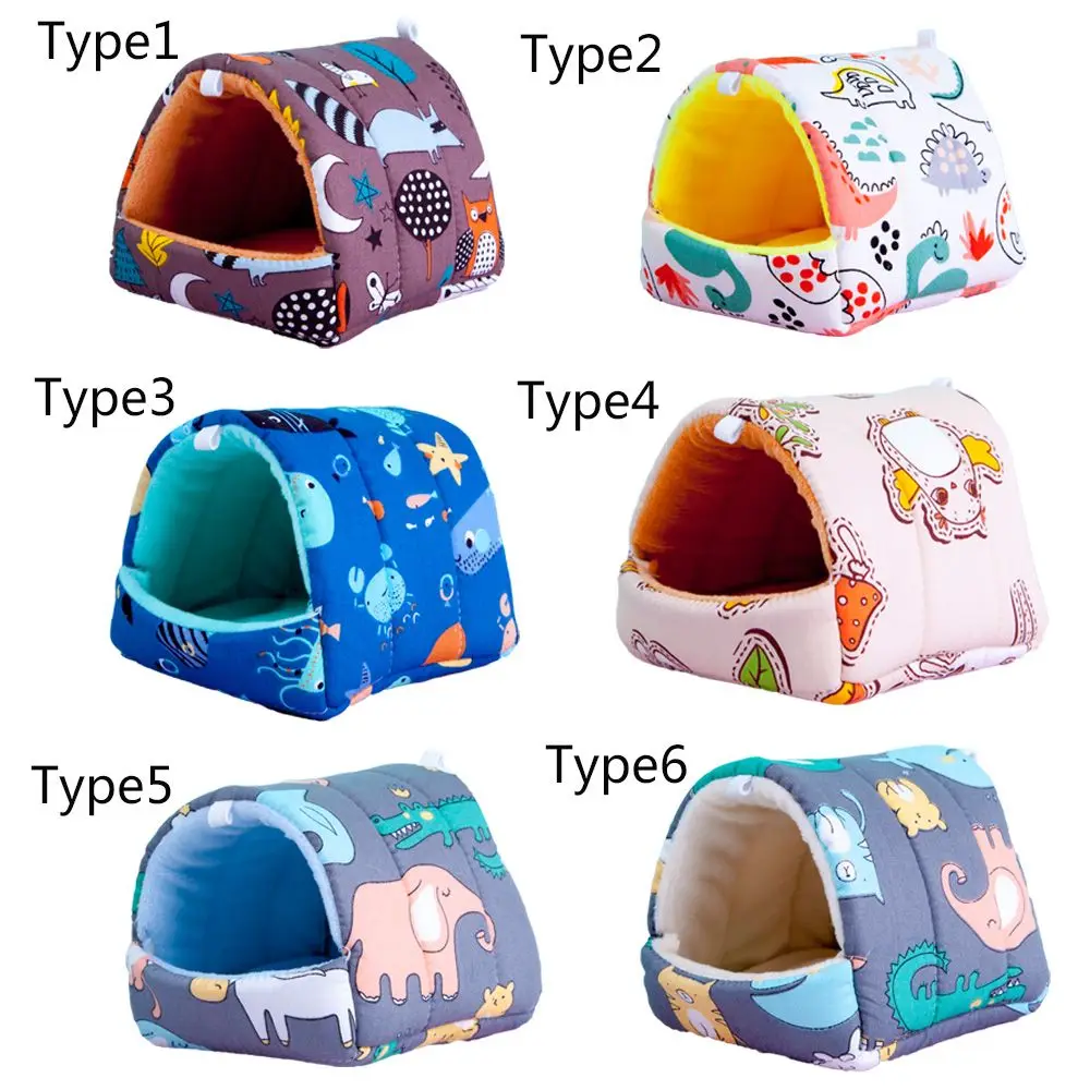 Winter Cute Cartoon Rabbit Squirrel Mini Cage Guinea Pig Nest Small Animal Mice Rat Pet Sleeping Bed Hamster House Warm Soft Mat