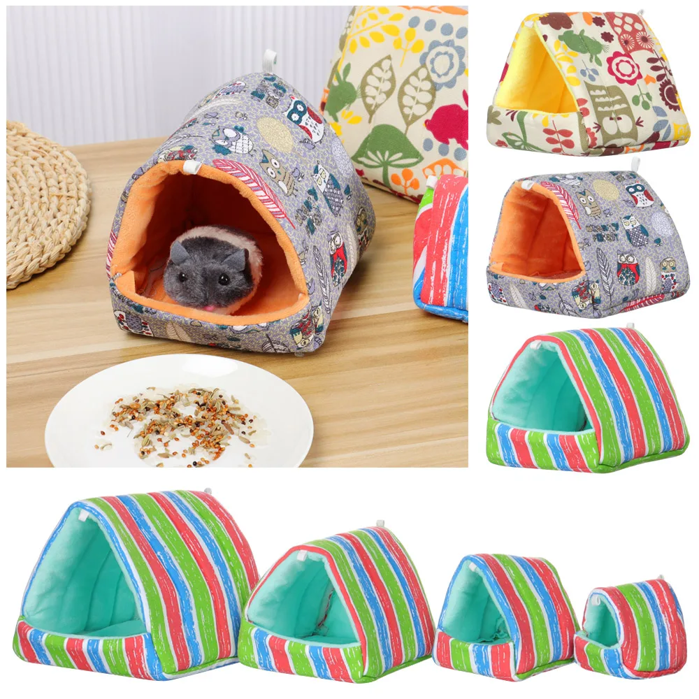 Winter Cute Cartoon Rabbit Squirrel Mini Cage Guinea Pig Nest Small Animal Mice Rat Pet Sleeping Bed Hamster House Warm Soft Mat