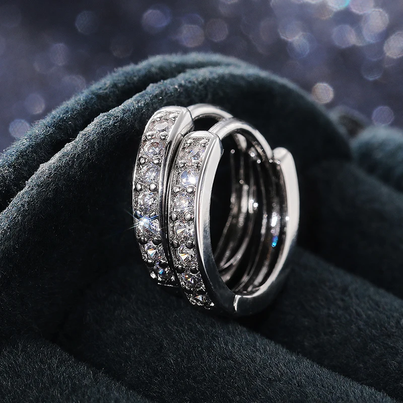 Huitan Luxury Silver Color Women Hoop Earrings Small Circle Dazzling CZ Delicate Female Party Earring Daily Wear Classic Jewelry Huitan Luxury Silver Color Women Hoop Earrings Small Circle Dazzling CZ Delicate Female Party Earring Daily Wear Classic Jewelry