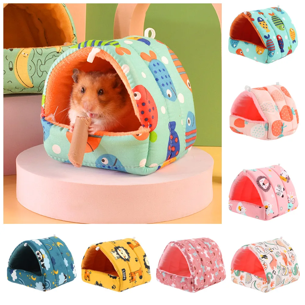 Winter Cute Cartoon Rabbit Squirrel Mini Cage Guinea Pig Nest Small Animal Mice Rat Pet Sleeping Bed Hamster House Warm Soft Mat