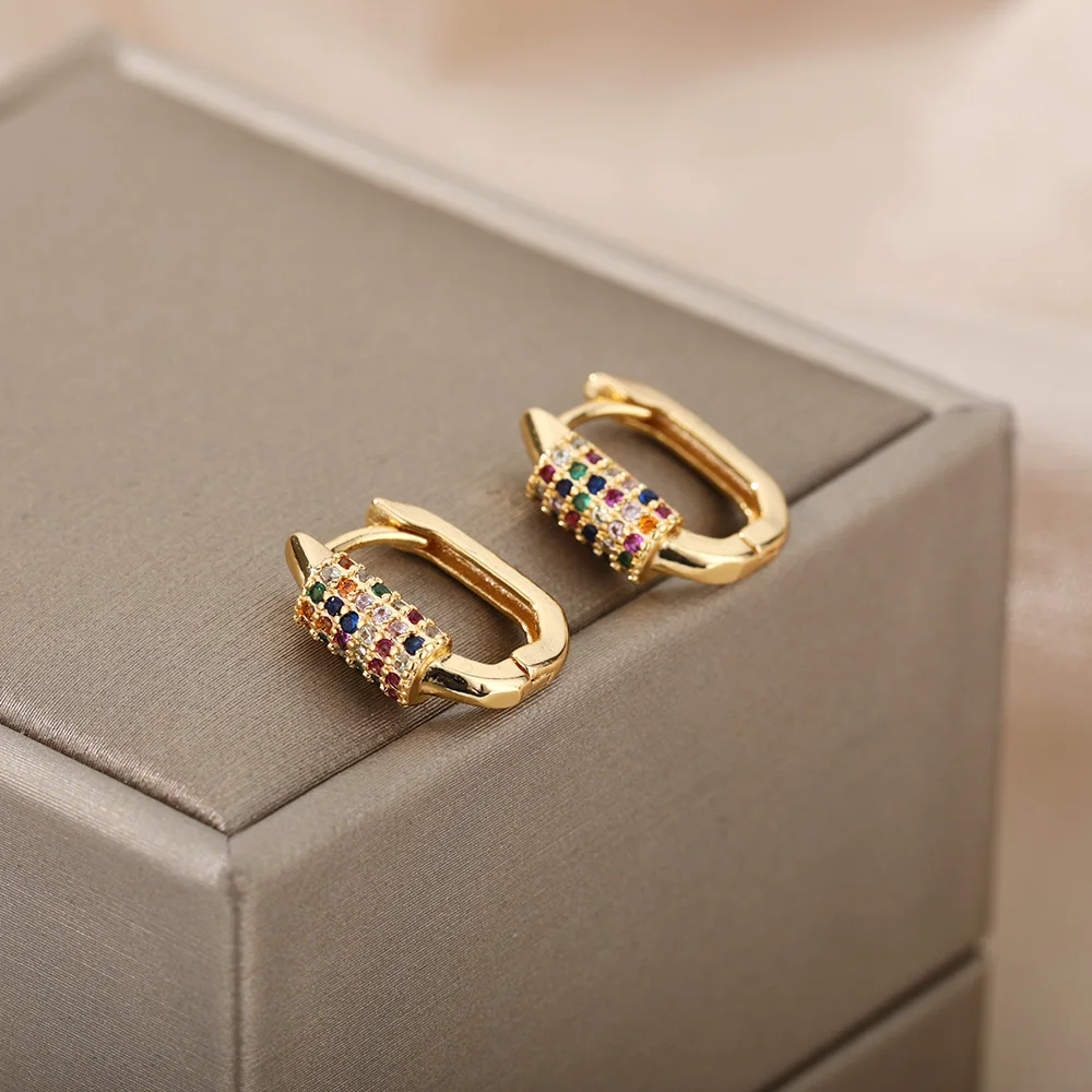 Colored Zircon Earrings For Women Stainless Steel Earrings 2024 Trend New Couple Luxury Brand Jewelry Freeshipping pendientes Colored Zircon Earrings For Women Stainless Steel Earrings 2024 Trend New Couple Luxury Brand Jewelry Freeshipping pendientes