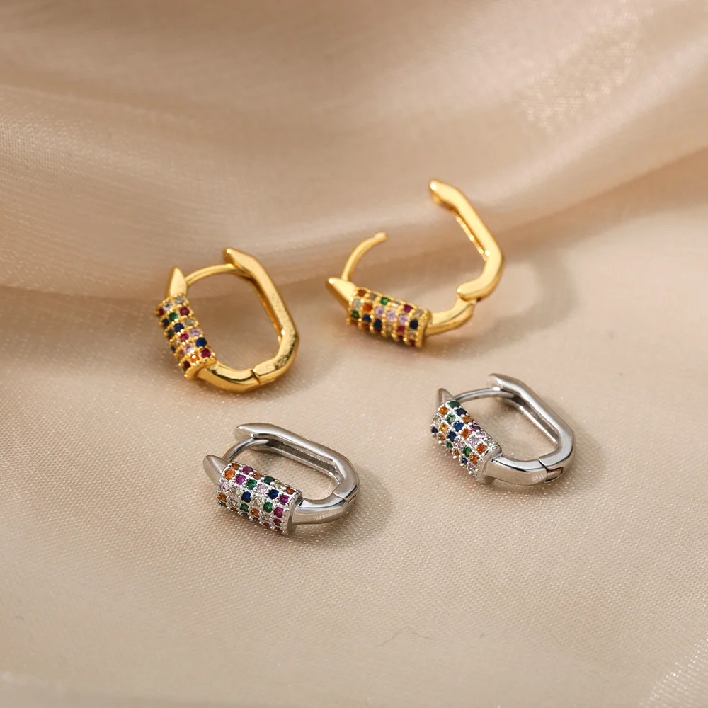 Colored Zircon Earrings For Women Stainless Steel Earrings 2024 Trend New Couple Luxury Brand Jewelry Freeshipping pendientes Colored Zircon Earrings For Women Stainless Steel Earrings 2024 Trend New Couple Luxury Brand Jewelry Freeshipping pendientes