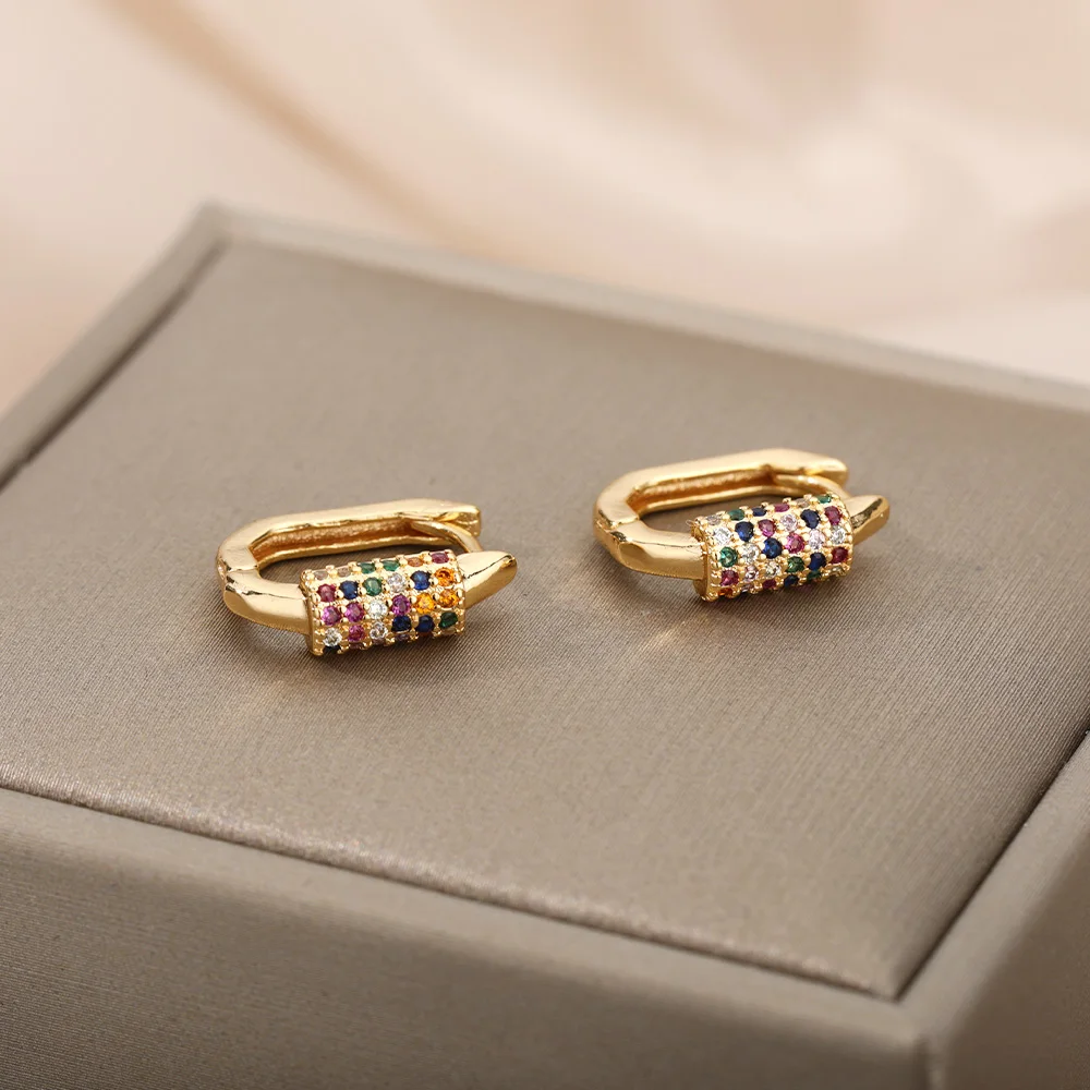 Colored Zircon Earrings For Women Stainless Steel Earrings 2024 Trend New Couple Luxury Brand Jewelry Freeshipping pendientes Colored Zircon Earrings For Women Stainless Steel Earrings 2024 Trend New Couple Luxury Brand Jewelry Freeshipping pendientes