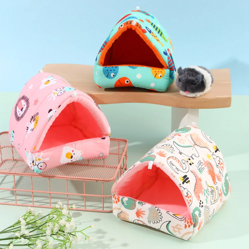 Winter Cute Cartoon Rabbit Squirrel Mini Cage Guinea Pig Nest Small Animal Mice Rat Pet Sleeping Bed Hamster House Warm Soft Mat