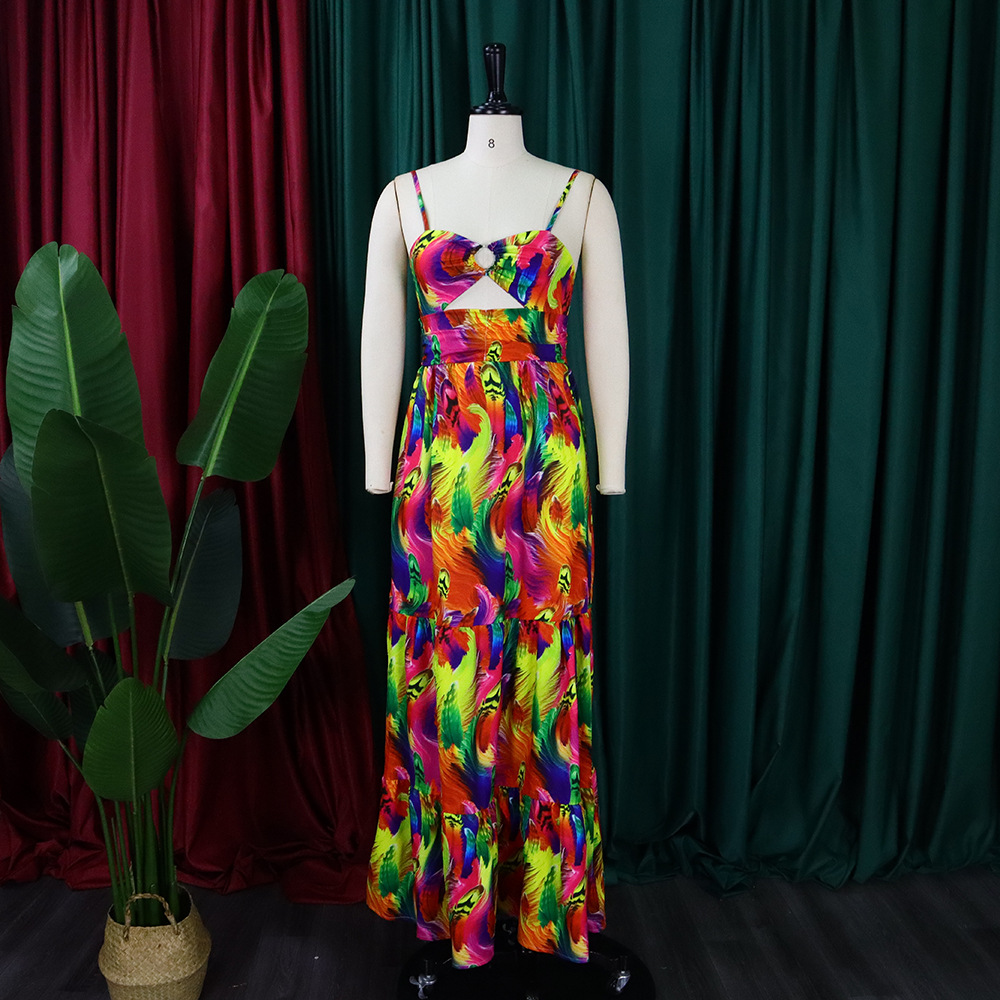CMYAYA Elegant Women Spaghetti Strap Cutout Waist High Waist Big Swing Fit and Flare Maxi Long Dress 2022 Beach Sexy Boho Dress CMYAYA Elegant Women Spaghetti Strap Cutout Waist High Waist Big Swing Fit and Flare Maxi Long Dress 2022 Beach Sexy Boho Dress